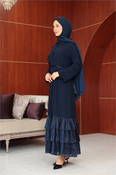 Çiçek Tasarım Detay Abaya - Lacivert