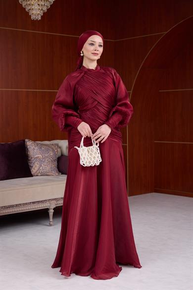Çiğdem Işıltı Kumaş Abiye - Bordo
