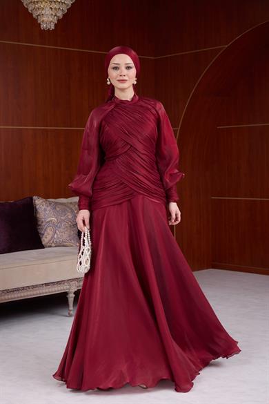 Çiğdem Işıltı Kumaş Abiye - Bordo