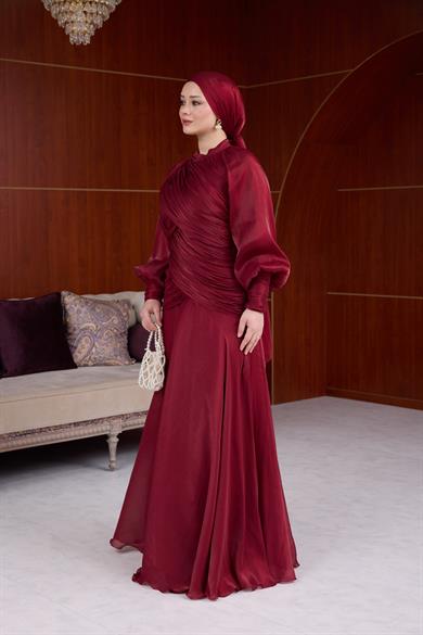 Çiğdem Işıltı Kumaş Abiye - Bordo