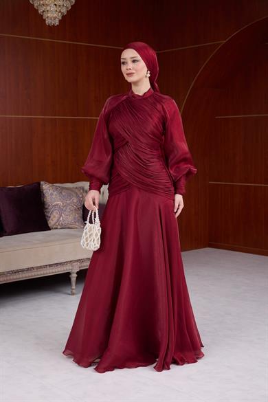 Çiğdem Işıltı Kumaş Abiye - Bordo