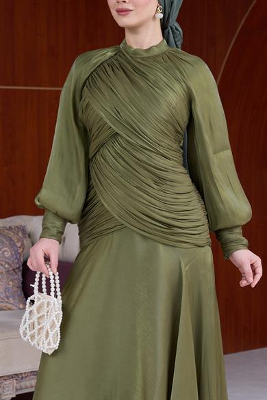 Çiğdem Işıltı Kumaş Abiye - Haki