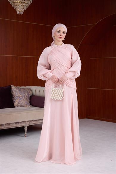 Çiğdem Işıltı Kumaş Abiye - Pudra