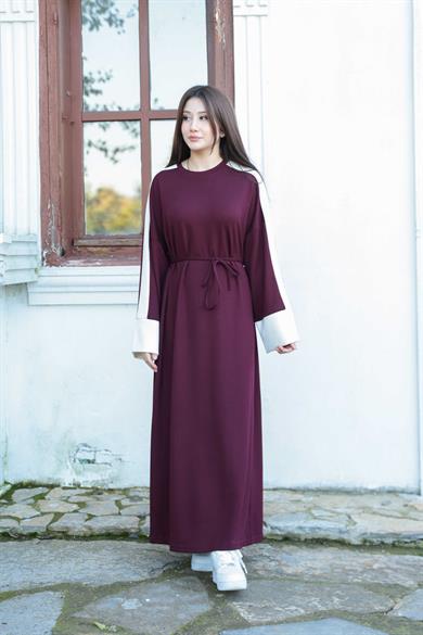 Çizgi Detay Elbise - Bordo
