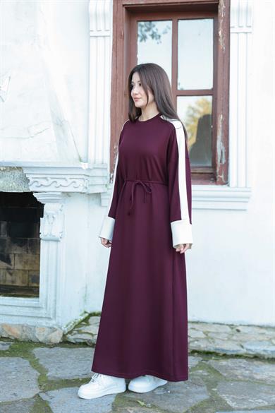 Çizgi Detay Elbise - Bordo