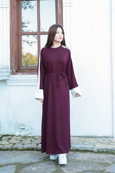 Çizgi Detay Elbise - Bordo