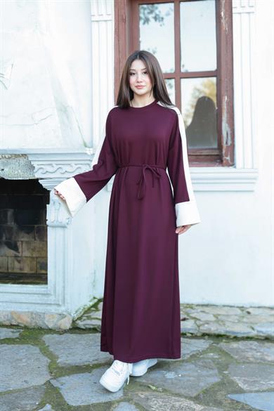 Çizgi Detay Elbise - Bordo