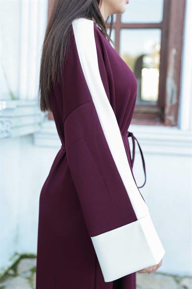 Çizgi Detay Elbise - Bordo