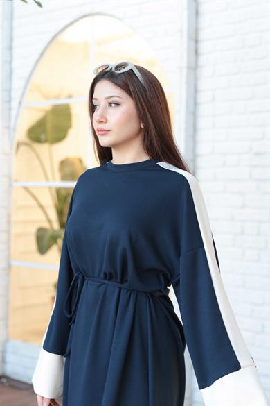 Çizgi Detay Elbise - Lacivert