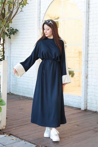 Çizgi Detay Elbise - Lacivert