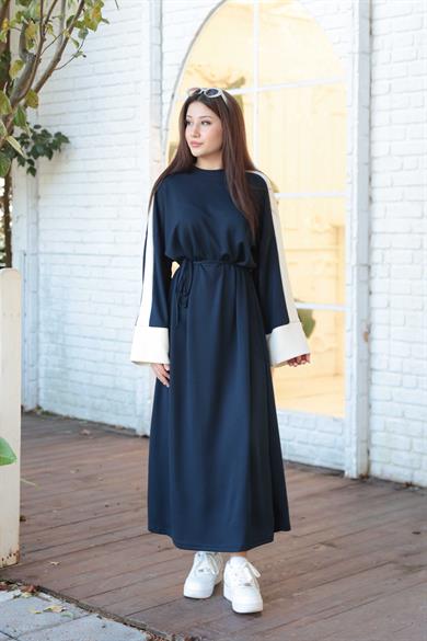 Çizgi Detay Elbise - Lacivert