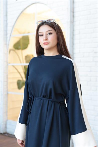 Çizgi Detay Elbise - Lacivert