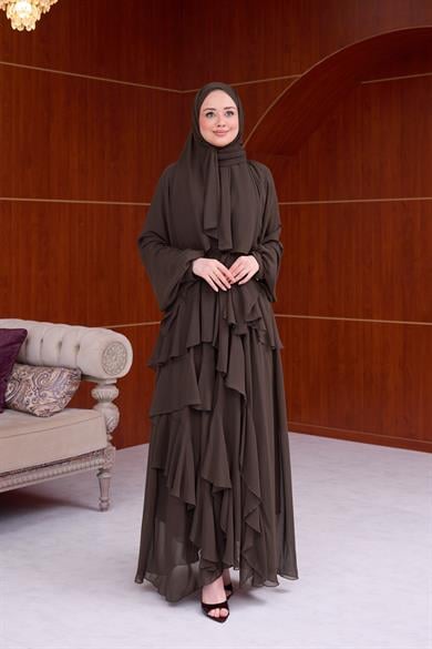 Damla Şifon Abiye - Kahverengi