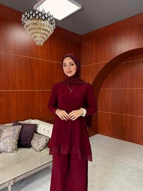 Defne Pantolonlu Takım - Bordo