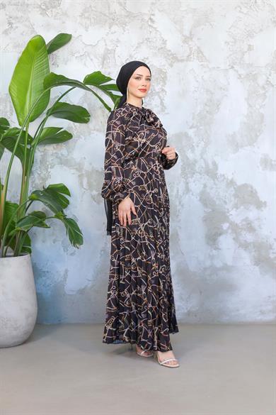 Deniz Zincir Detay Elbise - Siyah