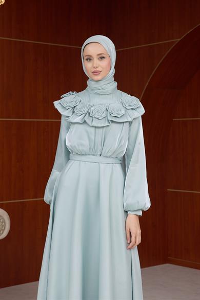 Derya Gül Detay Abiye - Mint Yeşil