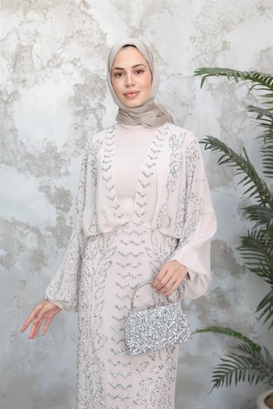 Didem Taş İşleme Abiye - Bej