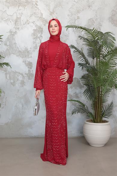 Didem Taş İşleme Abiye - Kırmızı