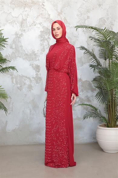 Didem Taş İşleme Abiye - Kırmızı