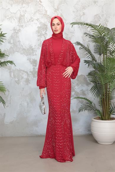 Didem Taş İşleme Abiye - Kırmızı