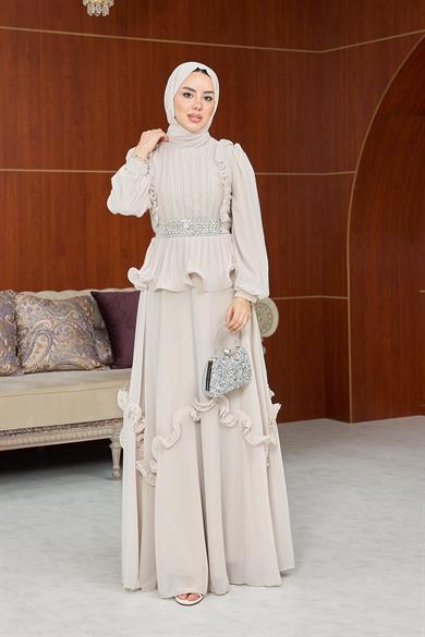 Dore Bel Taş Detay Abiye - Vizon