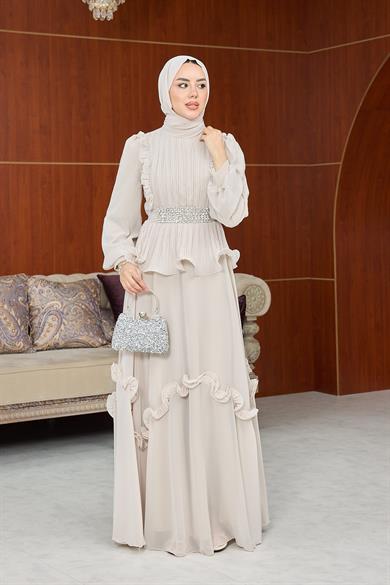 Dore Bel Taş Detay Abiye - Vizon