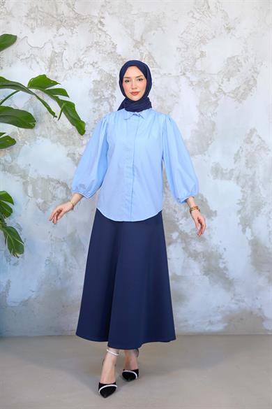 Düğme Detay Gömlek - Mavi
