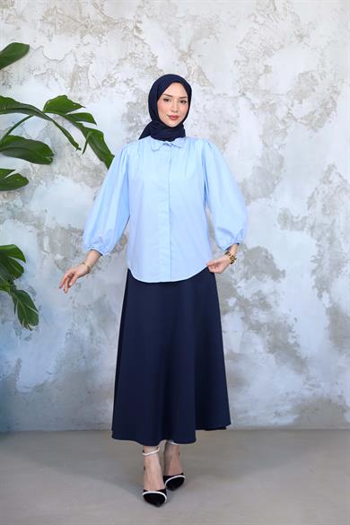 Düğme Detay Gömlek - Mavi