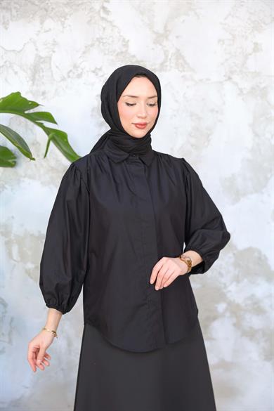 Düğme Detay Gömlek - Siyah