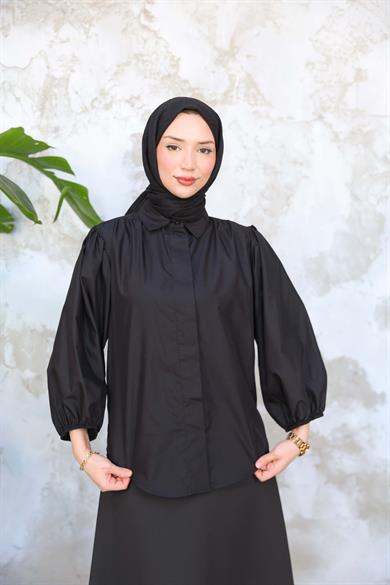 Düğme Detay Gömlek - Siyah