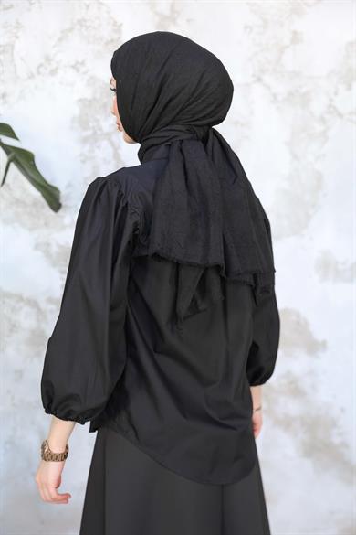 Düğme Detay Gömlek - Siyah