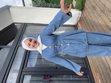 Düğme Detay Kot Pantolonlu Takım - Açık Kot