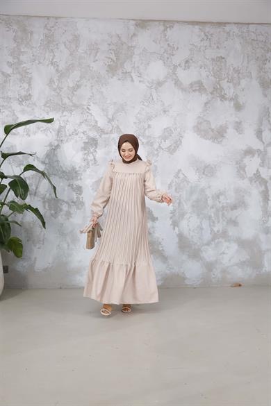 Duygu Pilise Elbise - Bej