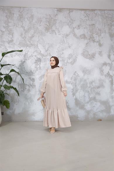 Duygu Pilise Elbise - Bej