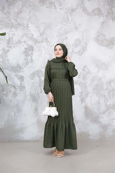 Duygu Pilise Elbise - Haki