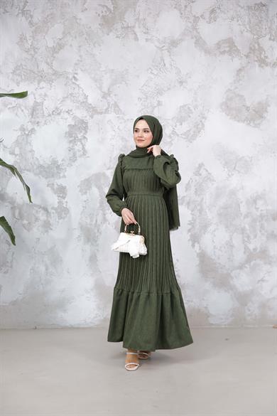 Duygu Pilise Elbise - Haki