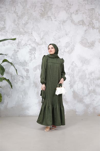Duygu Pilise Elbise - Haki