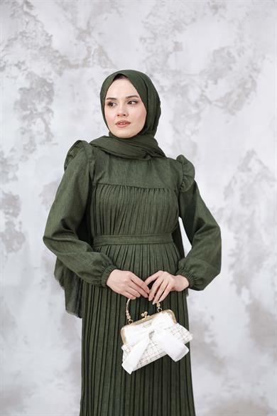 Duygu Pilise Elbise - Haki