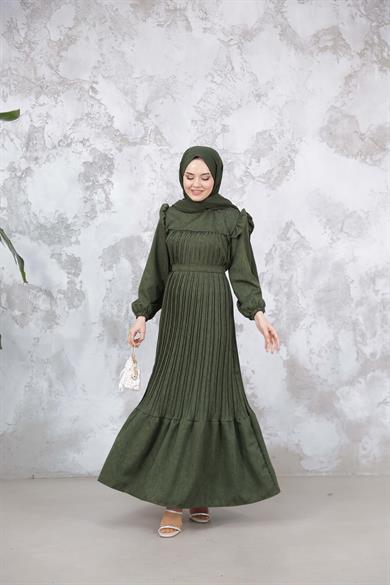 Duygu Pilise Elbise - Haki