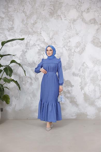 Duygu Pilise Elbise - İndigo