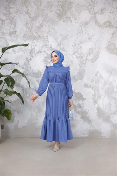 Duygu Pilise Elbise - İndigo