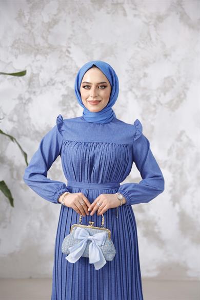 Duygu Pilise Elbise - İndigo