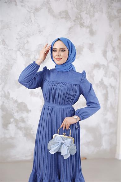 Duygu Pilise Elbise - İndigo