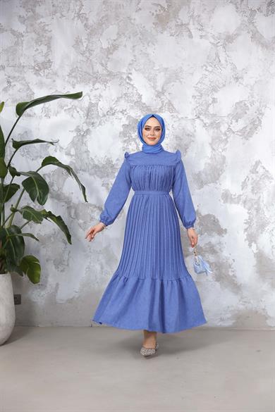 Duygu Pilise Elbise - İndigo