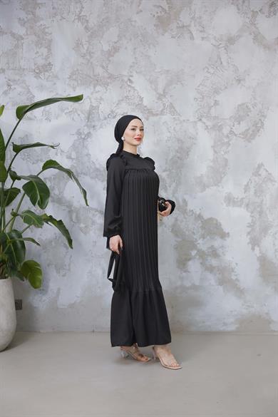 Duygu Pilise Elbise - Siyah
