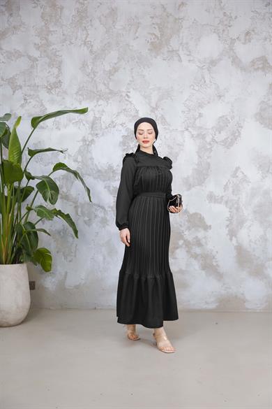 Duygu Pilise Elbise - Siyah