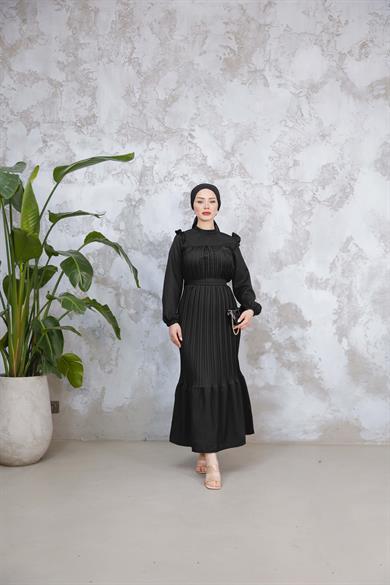 Duygu Pilise Elbise - Siyah