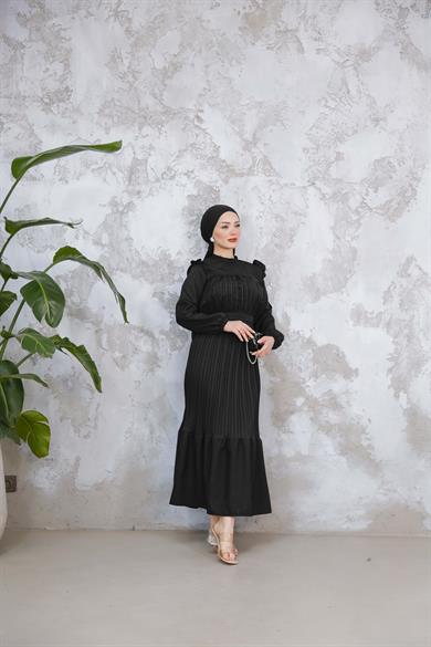 Duygu Pilise Elbise - Siyah