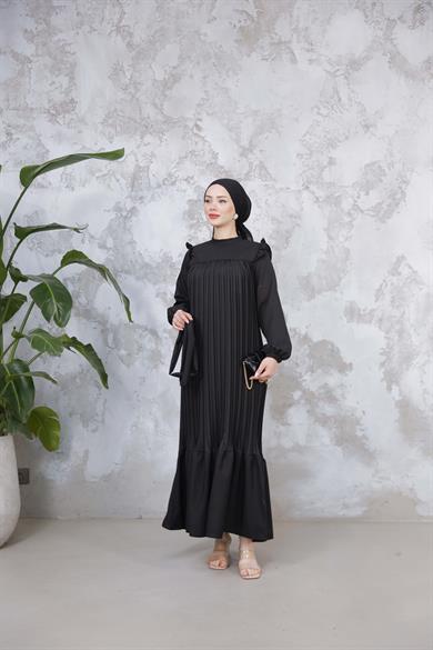 Duygu Pilise Elbise - Siyah