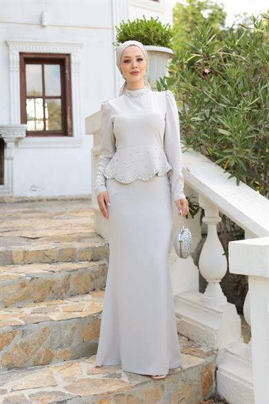 Duygu Taş Detay Abiye - Bej